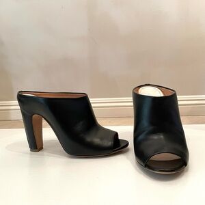 Maison Margiela Black Leather Peep-Toe Mule Heels Size 8.5